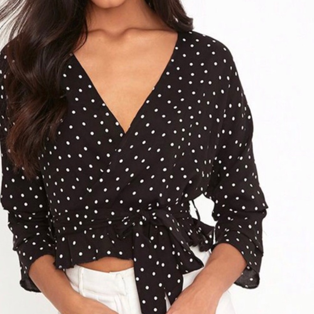cute polka dot wrap tie blouse